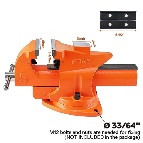 PONY Heavy Duty Bench Vise, 5-inch Jaw Width 7-inch Jaw Opening, 360-Degree Swivel Base with Anvil, Utility Combination Pipe Home Vise for Woodworking, One-Pair Vise Jaw Pad Included - style: 7-inch Jaw Opening