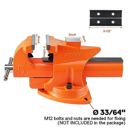 PONY Heavy Duty Bench Vise, 5-inch Jaw Width 7-inch Jaw Opening, 360-Degree Swivel Base with Anvil, Utility Combination Pipe Home Vise for Woodworking, One-Pair Vise Jaw Pad Included - style: 7-inch Jaw Opening