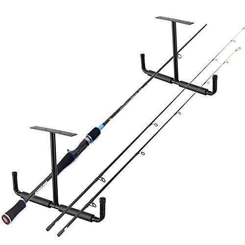Ihomepark Overhead Garage Storage Hooks, Heavy Duty Ceiling Mounted Garage Utility Hanging Rack for Lumber Bike Tools, Black - size: 2 Pack