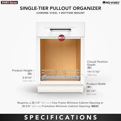 Rev-A-Shelf Kitchen Cabinet Pullout Shelf and Drawer Organizer Slide Out Pantry Storage Basket in Multiple Sizes, 21 x 20 In, 5WB1-2120CR-1 - size: 21" W X 20"d, style: Single Tier