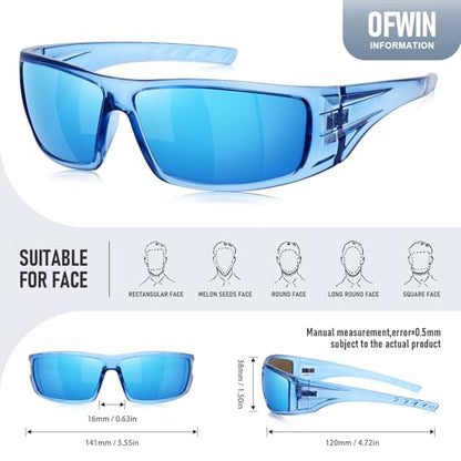Polarized Sports Sunglasses for Men Women Unbreakable Frame Cycling Fishing Wrap Around Sunglasses UV400 Protection - color: 1-clear Blue Frame/Blue Mirror Lens