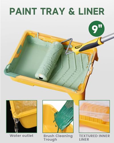 VOOMEY Paint Roller Kit with Extension Pole - 9 Inch Paint Roller with Tray, Mini Paint Roller 4 inch, Small Paint Brush, 16 Piece Complete Painting Tool Set Suitable for House & Wall Painting - style: 16 pcs paint roller kit