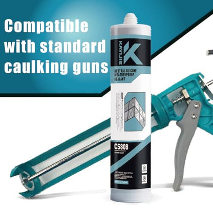 Silicone Caulk & Sealant Clear, Waterproof Silicone Sealant, Shrink & Crack Proof, Silicone Caulking for Kitchen, Bathroom, Interior & Exterior Use, 10.1 FL OZ/300ML