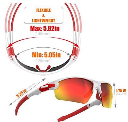 RIDE YOUR WAY Professional wrap around Frameless Cycling Sunglasses for Men and Women - color: Q5c White/Red