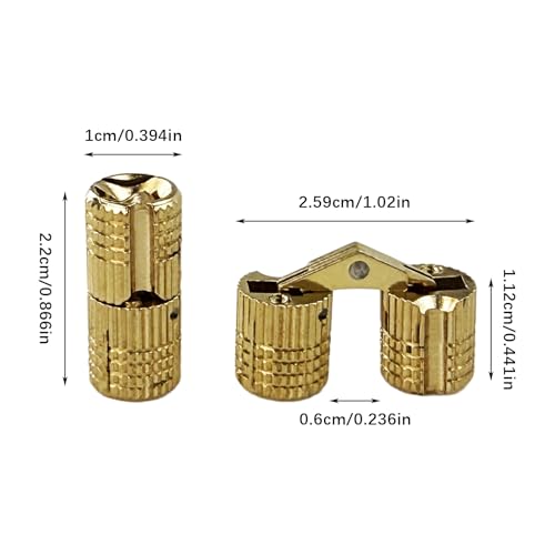 10Pcs Brass Barrel Hinges, Invisible Cabinet Furniture Hinges with 180 Degree Opening Angle, Hidden Box Hinges for DIY Jewelry Box Hand Craft (M10x22mm) - color: M10x22mm