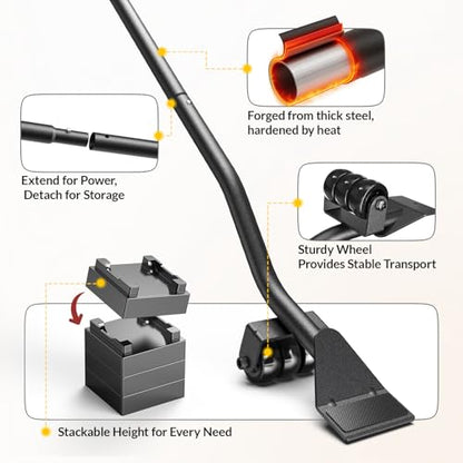 HOLKIE Heavy Duty Furniture Jack for Sliders on Carpet,Back Saving Furniture Lifter Tool for Pads on Hardwood Floors,660 Lbs Load Appliance Lifter Jack & 4 Stackable Blocks to Raise Furniture