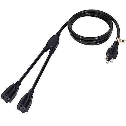 2 Way Power Cord Splitter Cable 15 Ft-3 Prong 1 to 2 Extension Cord-Outlet Saver-Elecan Male to Female Y Splitter Power Extension Cable Strip–UL Certified SJTW 16 Gauge 13 A/125 V–Black - size: 15 FT