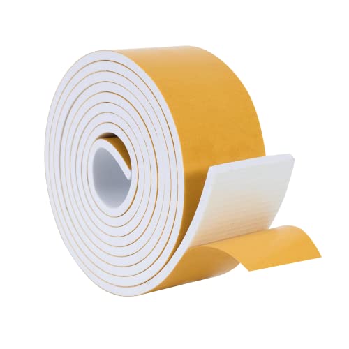 High Density Foam Weather Stripping Door Seal Strip Insulation Tape Roll for Insulating Door Frame, Window, Air Conditioner | Self Adhesive Sealing Weatherstrip (2 in x 1/4 in x 10 Ft, White) - color: White, size: 2 in X 1/4 in X 10 Ft