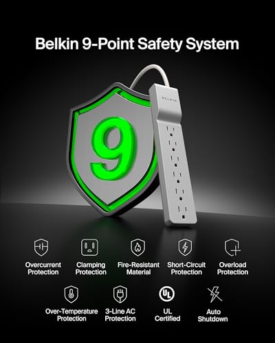 Belkin 6-Outlet Surge Protector Power Strip, 6ft Cord, 360° Rotating Plug - 1080 Joules Protection - size: 6', style: 6 ft