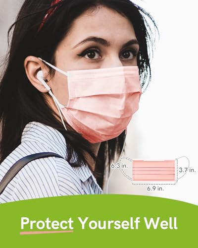 FriCARE Disposable Face Masks, 3-Ply ASTM Level 3 Medical Grade, FSA/HSA Eligible, Breathable & Comfortable for Allergy/Sun Protection, 50 Pack Pink - color: Pink