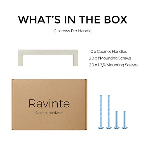 Ravinte 10 Pack Solid 3-3/4 Inch Center to Center Slim Square Bar Drawer Handles Cabinet Hardware - Brushed Nickel Kitchen Pulls - size: 3-3/4" Hole Center