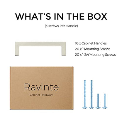 Ravinte 10 Pack Solid 3-3/4 Inch Center to Center Slim Square Bar Drawer Handles Cabinet Hardware - Brushed Nickel Kitchen Pulls - size: 3-3/4" Hole Center