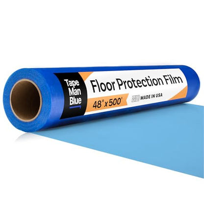 Floor Protection Film, 48 inch x 500' roll, Made in USA, Blue Self Adhesive Floor Protector for Moving and Construction, Temporary Covering for Protection of Hardwood, Tile, Hard Surfaces
