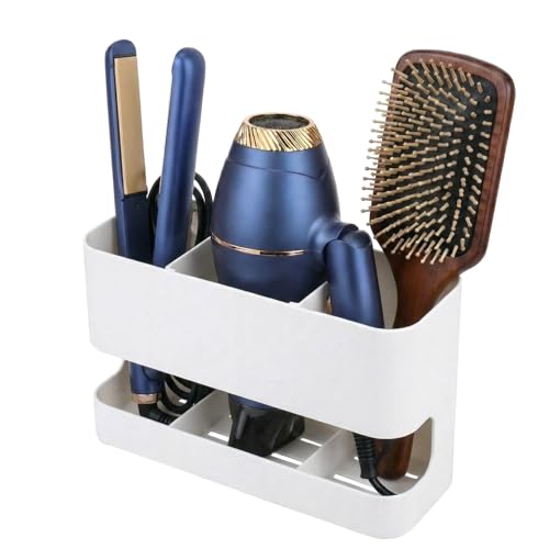 MyGift Hair Tool Organizer with 3 Slots, Wall Mounted Hair Dryer Holder, White Metal Bathroom Salon Organizer Rack for Blow Dryer Straightener Curling Iron - color: White, size: Medium