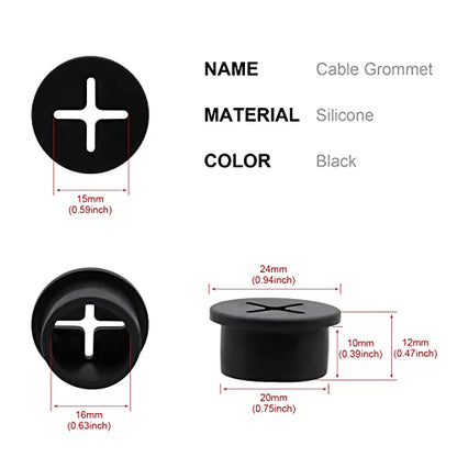 Desk Grommet, 3/4 Inch Flexible Rubber Grommets, Silicone Cable Cord Grommet Wire Hole Cover for Desk, Table and Other Furnitures(12Pack) - size: 3/4IN/20mm Black