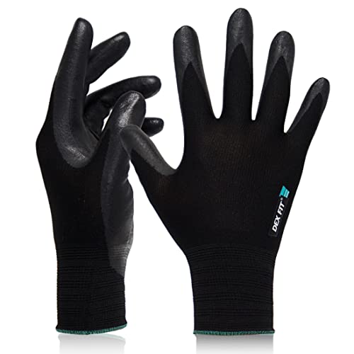 DEX FIT Prime Nitrile Work Gloves FN331, 3D-Comfort Fit, Non-Slip Grip, Durable, Thin, Lightweight & Cool, Touchscreen Compatible, Black (L) 1 Pair - color: Black, size: Large(1 Pair)