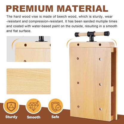 Large Portable Workbench Hard Woodworking Vise Hard Wood Vise w/Ruler & Gloves, 19.68" * 11.81" Woodworking Bench Vise for DIY