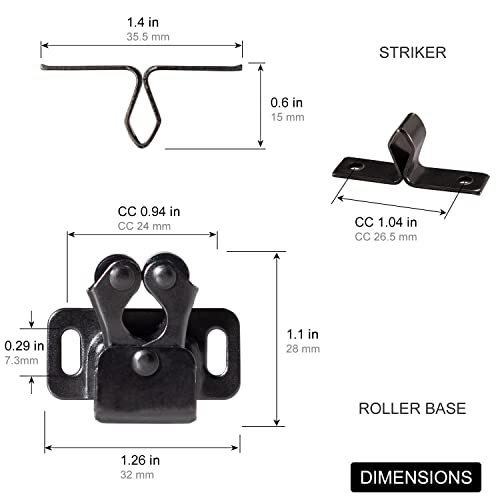 Keenkee 8 PCS Cabinet Latch Double Roller Catch Hardware for Cupboard Closet Cabinet Door Latches and Catches, Black Nickel - color: BlackNickel 8ps