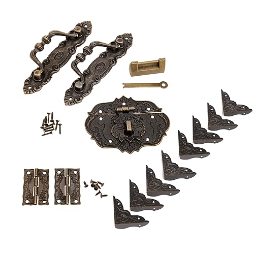 dophee Retro Decorative Lock, Latch Hasps, Pulls Handles, Hinges and Box Corner Protectors Hardware Kit for Jewelry Box Cabinet Wooden Box Handcrafts Project - style: Corner Protector Kit