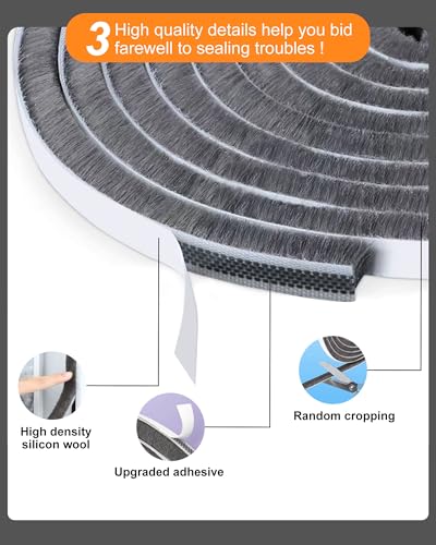 Weather Stripping Door Window Seal, 33Ft Self-Adhesive Brush Door Soundproofing Seal Strip for Sliding Windows and Door Frames, 0.35" Wide x 0.2" Thick