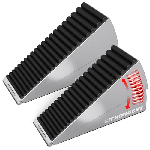 Strongest Home 2 Pack XL Adjustable Chrome Door Stopper with Spring – Heavy Duty Wedge for Oversized, Thick & Heavy Doors, Anti-Slip Rubber Grip, Commercial, Home & Outdoor Use on Carpet, Wood & Tile - color: Spring Silver, size: 2 Pack