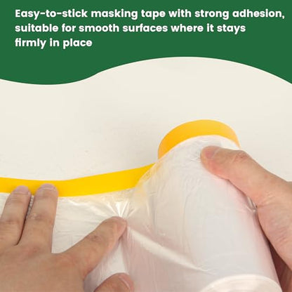 Voomey Pre-Taped Masking Film, Painters Tape with Plastic Attached, Automotive Painters Tape and Drape for Appliances, Furniture, Wood Surfaces & DIY Projects - 1ft x 82ft - size: 550mm*25m, style: Standard Roll