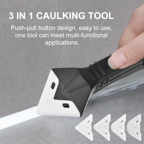 10Pcs Silicone Caulking Tool, 3 in 1 Caulk Remover Tool with Replaceable Pads Glass Glue Angle Scraper, Grout Removal Tools for Kitchen Bathroom Tile Window Sink Joints