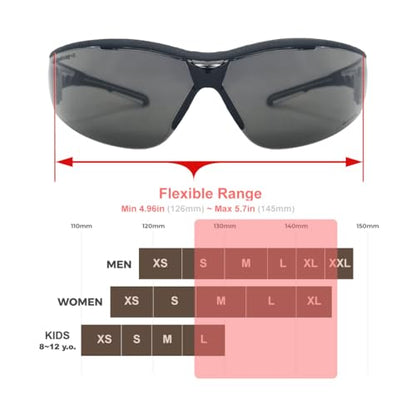 HTS HUNTERSKY Super Flexible Lightweight Anti Fog Wrap-Around U6 Clear Shooting Safety Glasses with ANSI Z87.1 Scratch Resist - color: Black / Smoke (1 Pack)