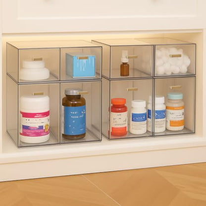 LALOBLUE Clear Stackable Drawer Organizer, 4 Pack Acrylic Storage Drawers with Pull-Out Design, Space-Saving Organizer for Bathroom, Vanity, Kitchen & Office - style: 2 small and 2 big