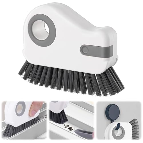 2 in 1 Window Track Cleaning Brush Tools, Hard Bristle Crevice Cleaning Brush, Multifunctional Gap Scrub Brush with Hidden Scraper, Groove Cleaning Brush for Sliding Door Track, Window Sill (Gray) - color: Gray