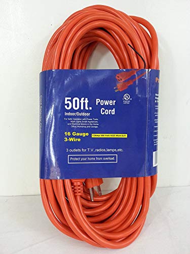 50 Feet 16/3 SJTW Multi-use Indoor/Outdoor General Purpose Grounded Heavy Duty Extension Cord Orange Color UL Certified - size: 50 ft