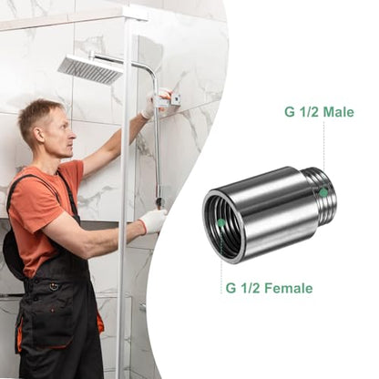 M METERXITY Shower Head Extension Arm, Stainless Steel G1/2 Male to Female Extension Pipe Fitting Adapter with PTFE Thread Seal Tape for Shower/Faucet, Pipe Plumbing Coupler 1.57"/40mm 2-Pack - size: 1.6"/40mm