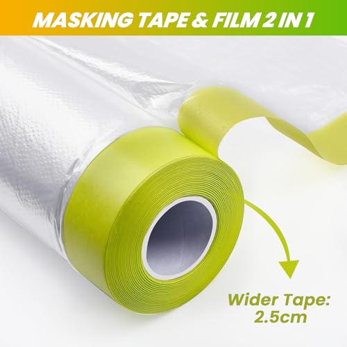 LLPT Tape and Drape 59.1”(Unfolded) x 66 Ft Each 2 Pack Pre-Taped Masking Film 0.31 Mil Painters Plastic Drop Cloth for Auto Wall Furniture Painting Protection (MFTG1520) - size: 59.1 Inch X 66 Ft