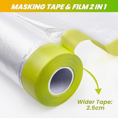 LLPT Tape and Drape 59.1”(Unfolded) x 66 Ft Each 2 Pack Pre-Taped Masking Film 0.31 Mil Painters Plastic Drop Cloth for Auto Wall Furniture Painting Protection (MFTG1520) - size: 59.1 Inch X 66 Ft