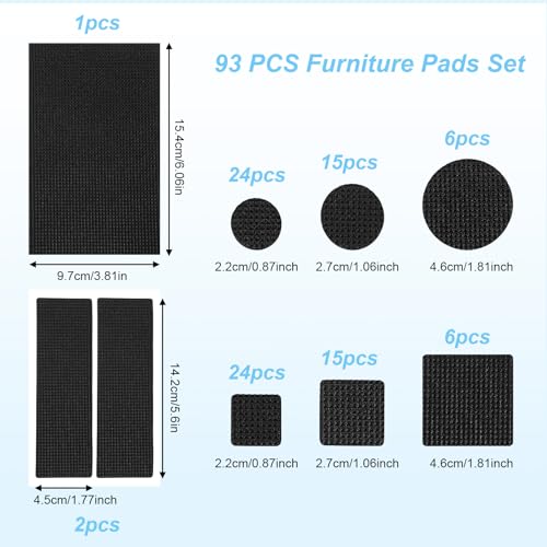 93pcs Anti Slide Furniture Grips,8 Sizes of Nons Slip Pad, 3 Styles of Noise-Reducing Self-Adhesive Non Slips Pad, Chair Leg Floor Protectors for Various Furniture Legs, Black