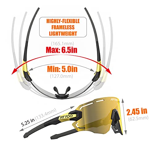 RIDE YOUR WAY Professional wrap around Frameless Cycling Sunglasses for Men and Women - color: Black Gold-full Gold Ml