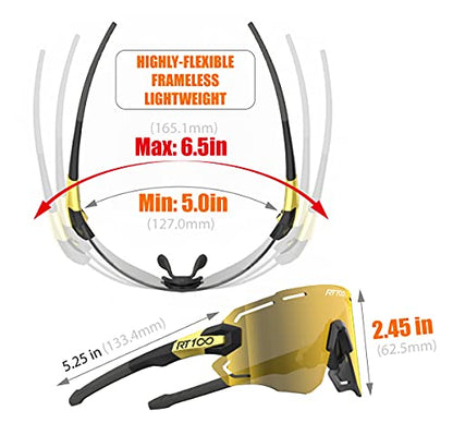 RIDE YOUR WAY Professional wrap around Frameless Cycling Sunglasses for Men and Women - color: Black Gold-full Gold Ml