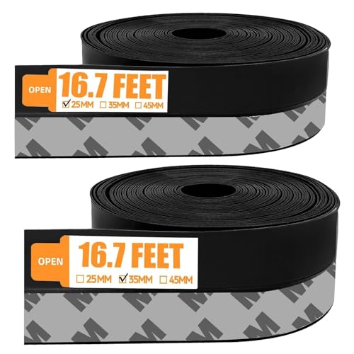 33.5 Ft Weather Stripping Door Seal Strip, Silicone Tape for Draft Stopper, Self Adhesive Shower Door Bottom Seal and Insulation Strip for Door Frame, Windows and Glass Gaps (Black, 25+35mm) - color: Black, size: 33.5 ft (1 in + 1.4 in)