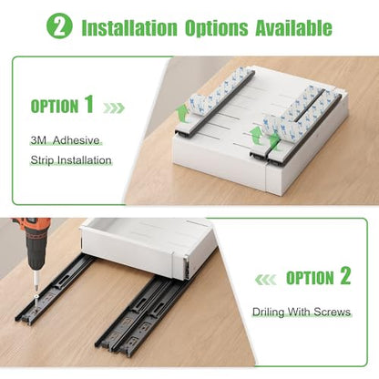 1 Pcs Pull Out Drawers for Cabinets Organizer Expandable Width(11.8"-19.4"), Depth(16.45"-21.7") With 3 Rails, No Drill Roll Out Drawer, Adhesive Sliding Drawers - color: White