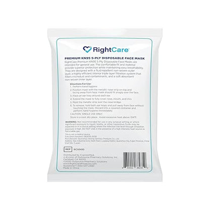 RightCare KN95 Protective Face Mask (Non-Medical) with Ear Loops and Shapeable Nose Bridge, Universal Size 10ct Pack