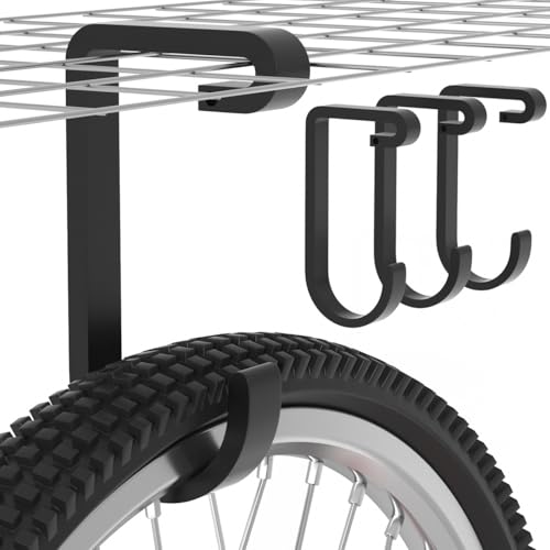 bussdis Thickened Bike Hooks for Garage Ceiling Rack: Heavy Duty Overhead Storage Rack Hook for Bicycle, Hold 50 lb, Safe Rack Bike Hanger, Metal, 4 Pack - color: Black