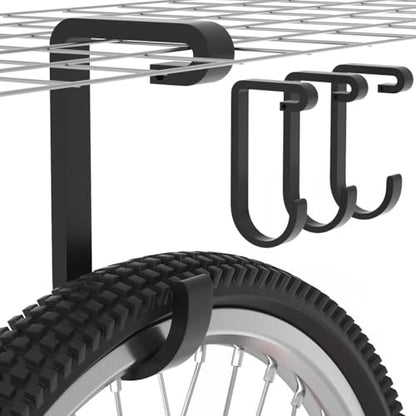 bussdis Thickened Bike Hooks for Garage Ceiling Rack: Heavy Duty Overhead Storage Rack Hook for Bicycle, Hold 50 lb, Safe Rack Bike Hanger, Metal, 4 Pack - color: Black