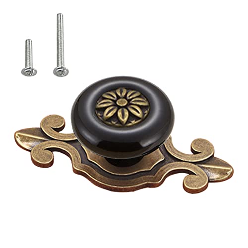 HUAMULAN 10 Pack Retro Ceramic Knobs,Vintage Dresser Kitchen Petal Cabinet Pulls Zinc Alloy Base Back Plate Kid Cupboard Wardrobe Drawer Door Handles,Bronze+Black - color: A2-Black-10PACK