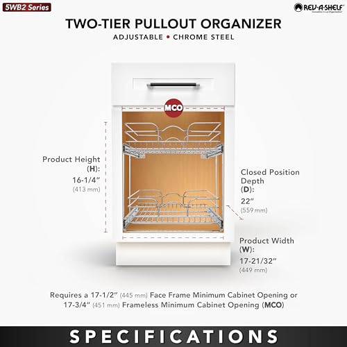 Rev-A-Shelf 2-Tier Kitchen Cabinet Pullout Shelf and Drawer Organizer Slide Out Pantry Storage Basket in Multiple Sizes, 18 x 22 In, 5WB2-1822CR-1 - size: 18" W x 22"D, style: Two Tier