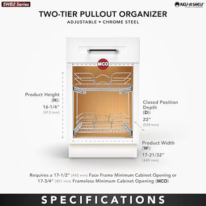 Rev-A-Shelf 2-Tier Kitchen Cabinet Pullout Shelf and Drawer Organizer Slide Out Pantry Storage Basket in Multiple Sizes, 18 x 22 In, 5WB2-1822CR-1 - size: 18" W x 22"D, style: Two Tier