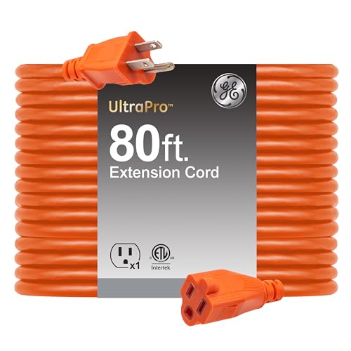 GE Outdoor Long Extension Cord, 80 Ft, Grounded Heavy Duty, 16AWG 3 Prong, ETL Listed, Orange (81703) - style: 80 Ft Orange Cord