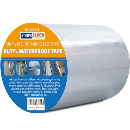 ADHES Upgrade Butyl Tape Waterproof Tape, 1.2mm Thick, 6 inch x 16 feet, Aluminum Foil Tape Butyl Sealant Tape for RV Repair, Window, Boat and Pipe Sealing, Glass & EDPM Rubber Roof Patching, Silver - size: 150mm x 5m