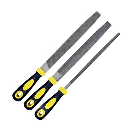 3 pcs Metal File Set, 8-inch,Professional High Carbon Steel File, Includes Flat/Round/Half-Round,Work for Metal, Wood - size: 8 Inch