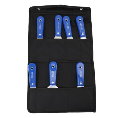 Putty Knife Set, 7 Pack, Carbon Steel Paint Scraper Tool with Storage Bag, for Applying Plaster Repairing Drywall Removing Wallpaper, 1 in 1.5in 2in 2.5in 3in 4in 5in