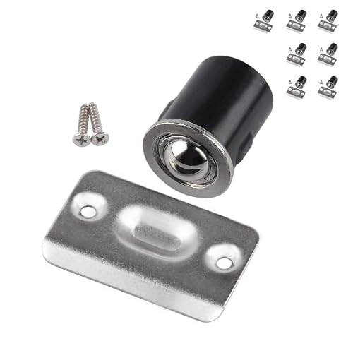 HOMOTEK 8 Pack Drive in Ball Catch with Strike Plate for Closet Doors, Satin Nickel, 13/16 Inch x 1-1/8 Inchs,Die-cast, Adjustable Tension Ball - color: Satin Nickle, size: 8 Pack